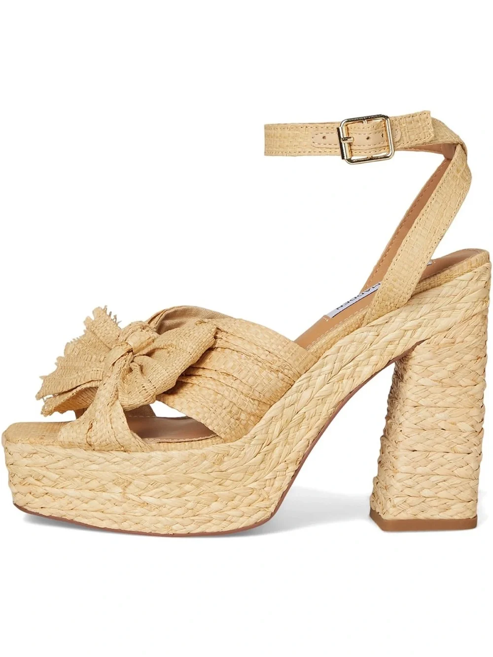 Steve Madden Women’s ROMEY Natural Raffia Bow Platform Sandals Sz 9.5 NWOB